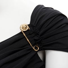 new VERSACE 2019 Runway Jim Dine heart print gold safety pin dress IT38 XS