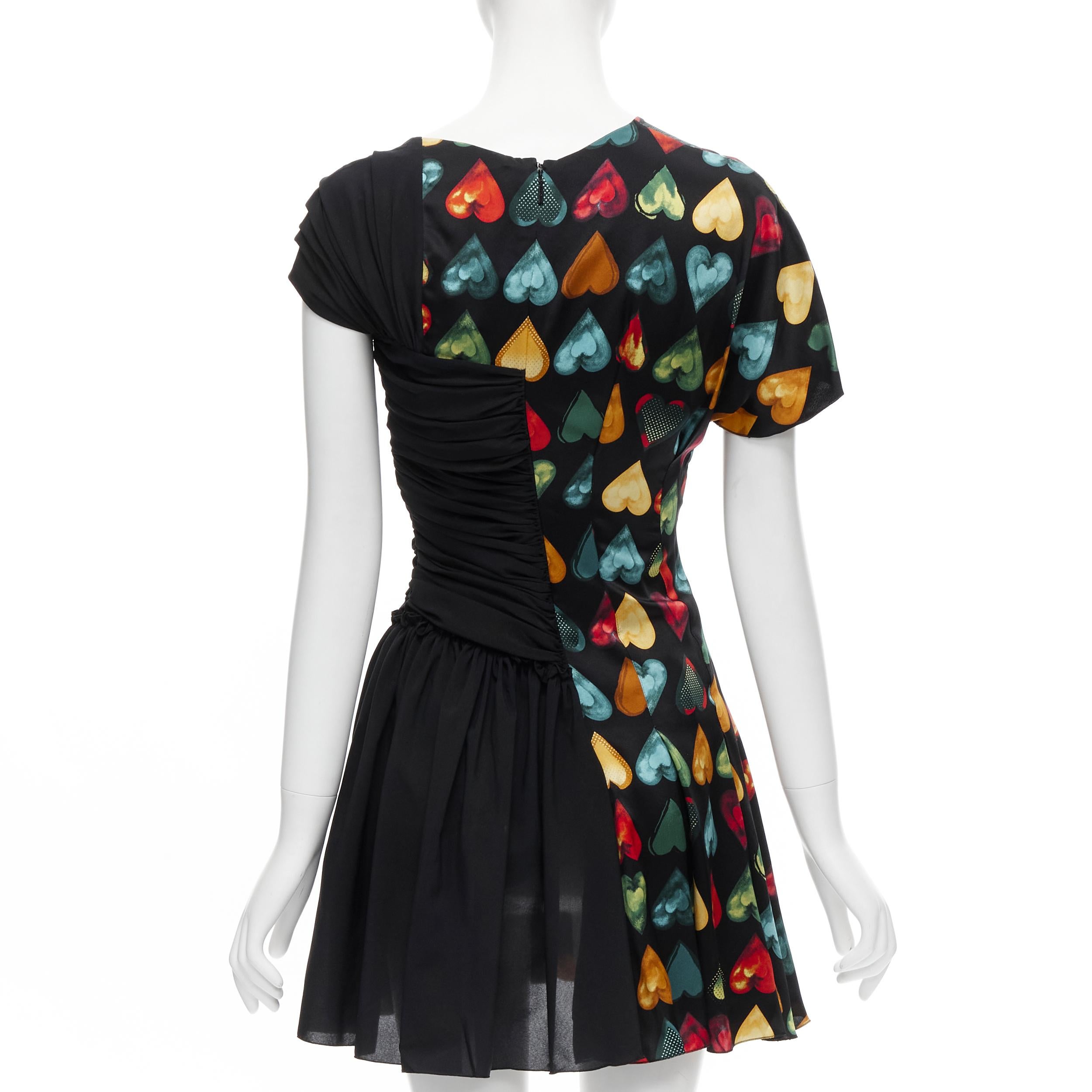 Black new VERSACE 2019 Runway Jim Dine heart print gold safety pin dress IT38 XS
