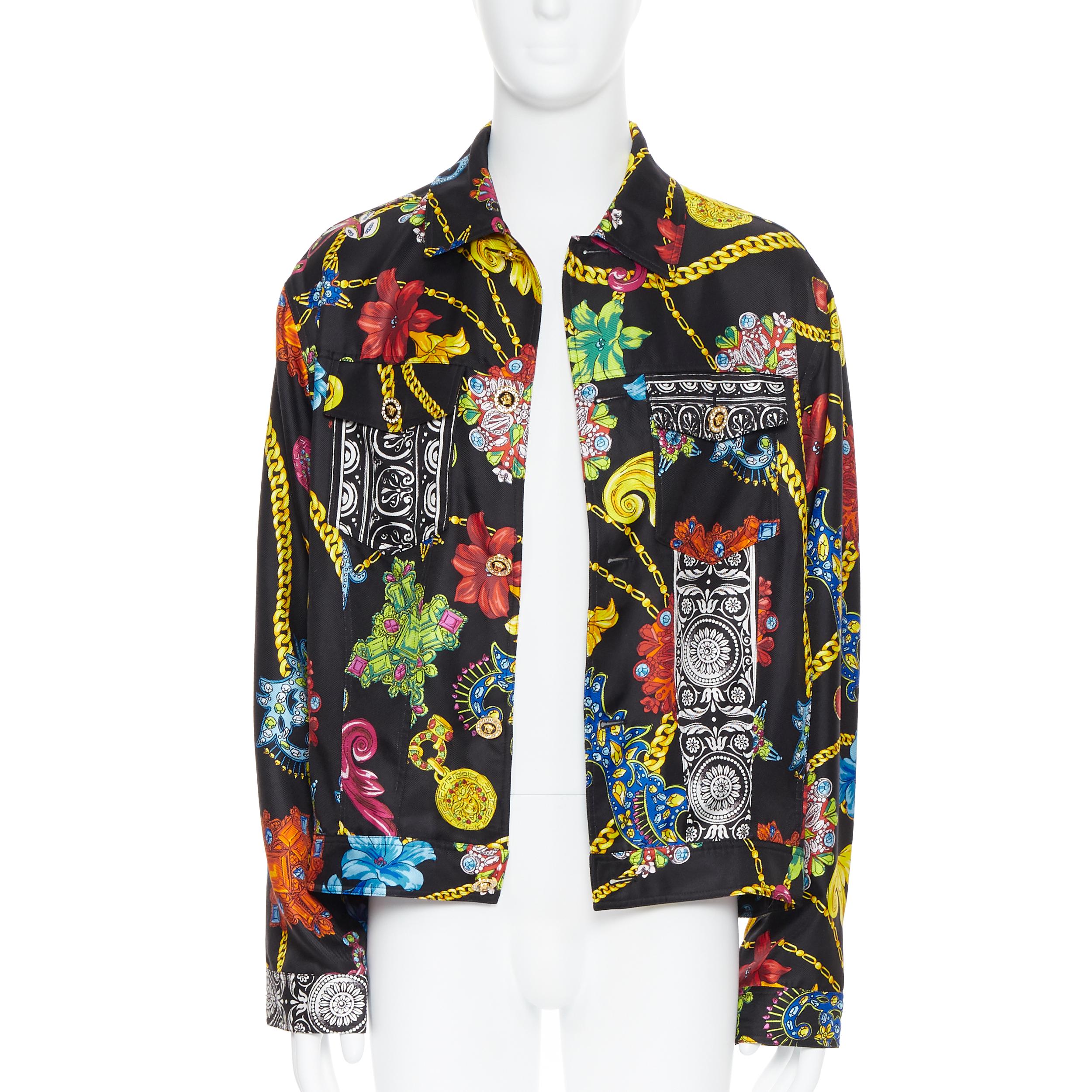new VERSACE 2019 Runway silk vintage jewel crystal Medusa button jacket EU52 XL In New Condition For Sale In Hong Kong, NT