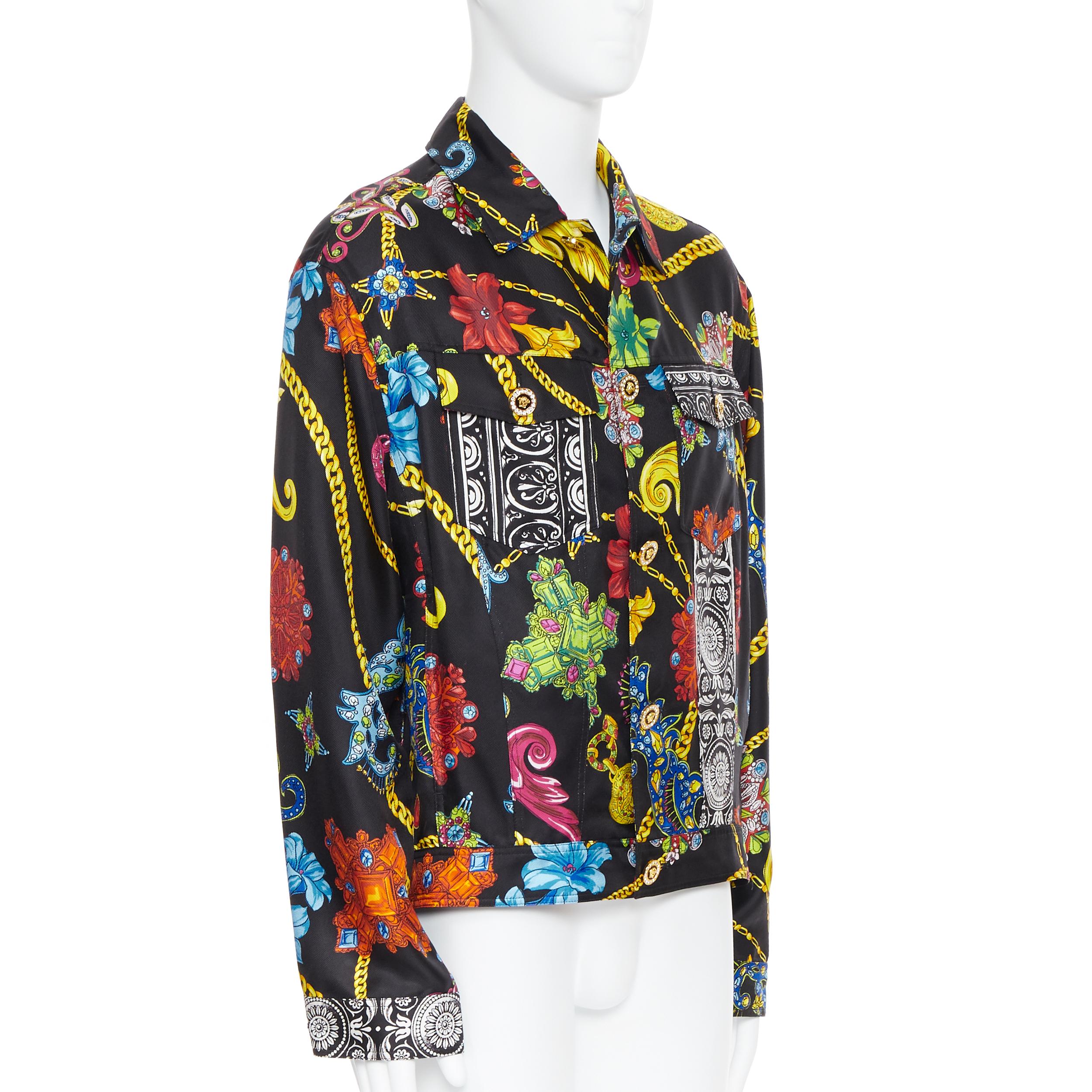 Men's new VERSACE 2019 Runway silk vintage jewel crystal Medusa button jacket EU52 XL For Sale