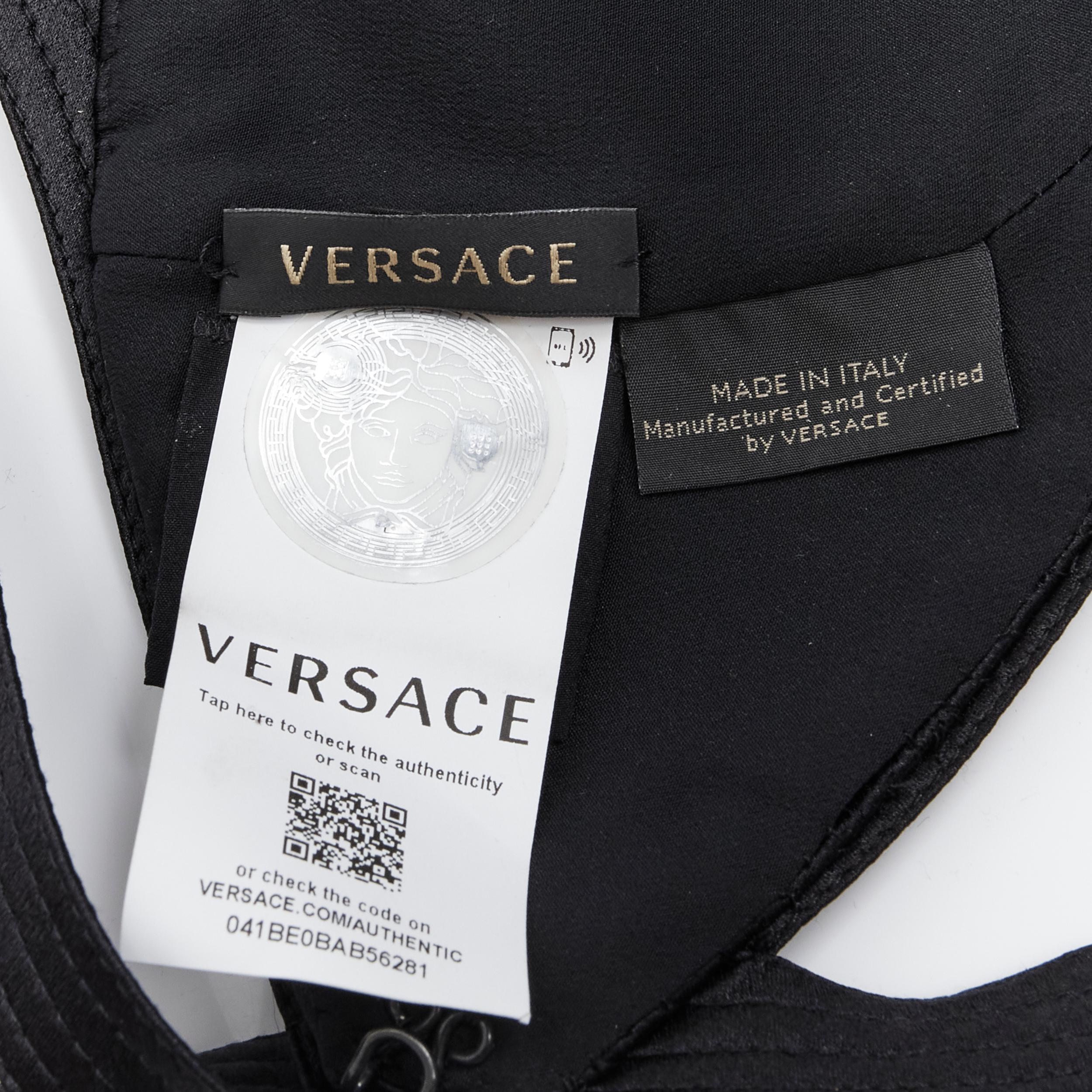 new VERSACE 2019 Runway S&M Bondage black crystal silk gold buckle bra FR40 L 7