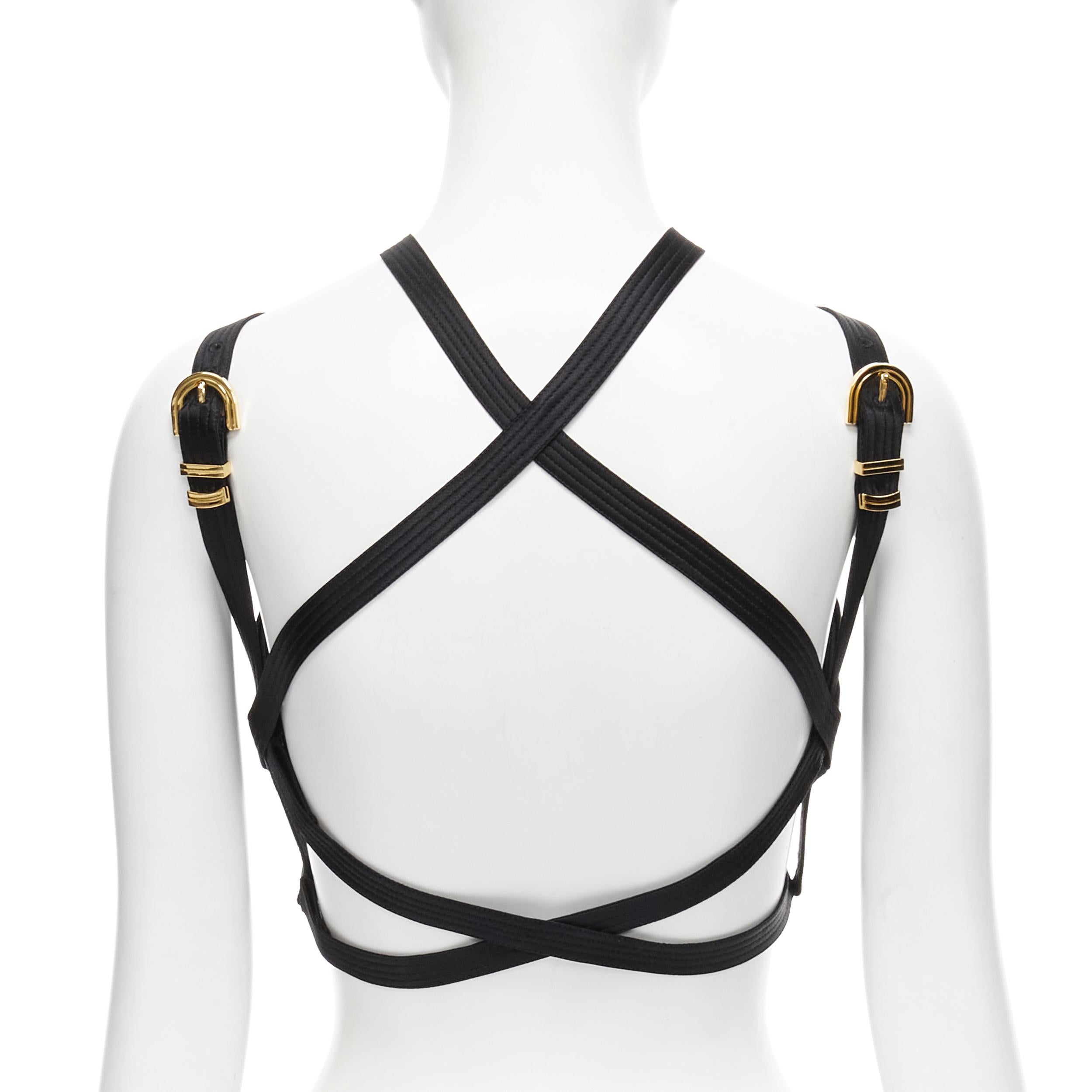 new VERSACE 2019 Runway S&M Bondage black crystal silk gold buckle bra FR40 L 1