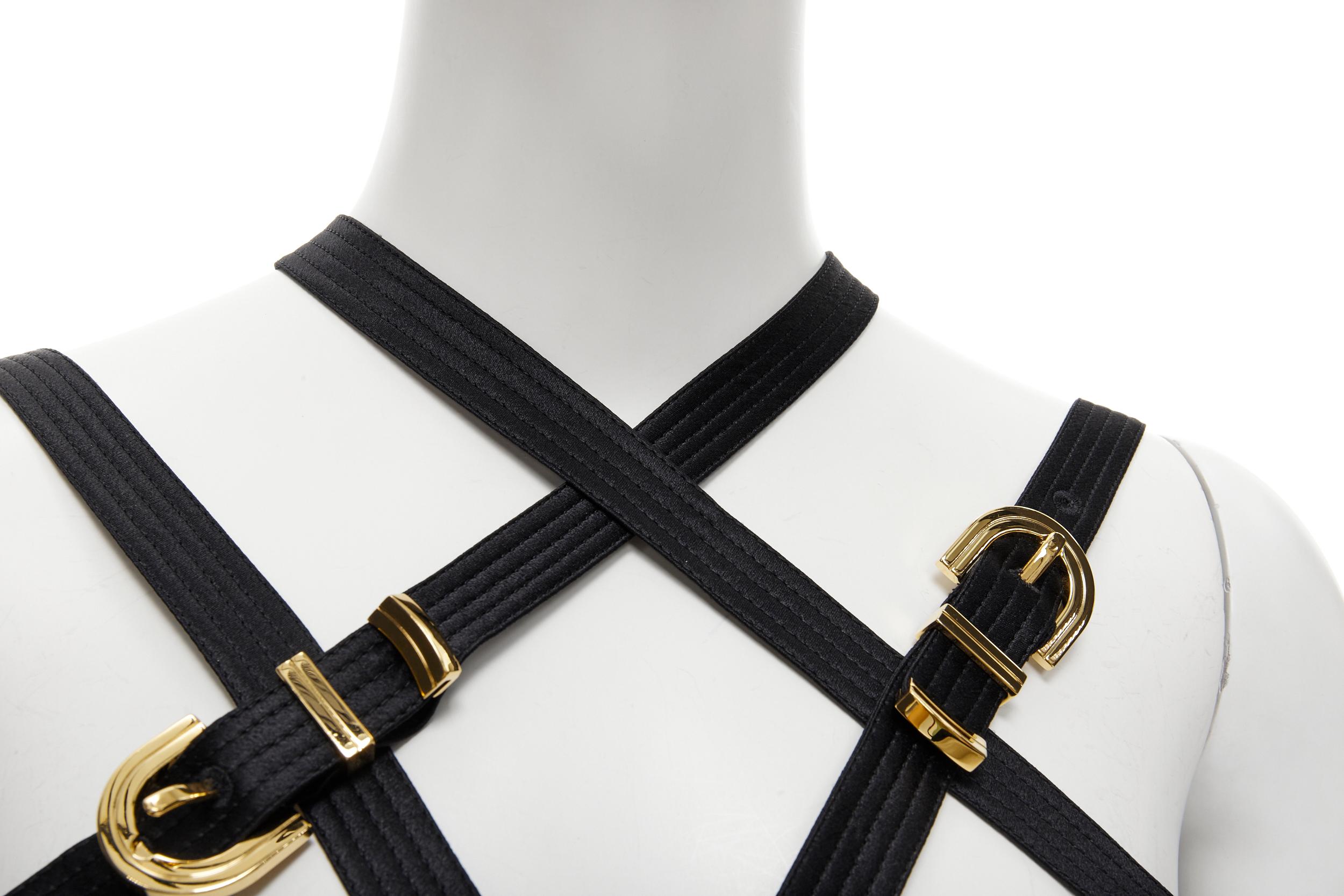 new VERSACE 2019 Runway S&M Bondage black crystal silk gold buckle bra FR40 L 3