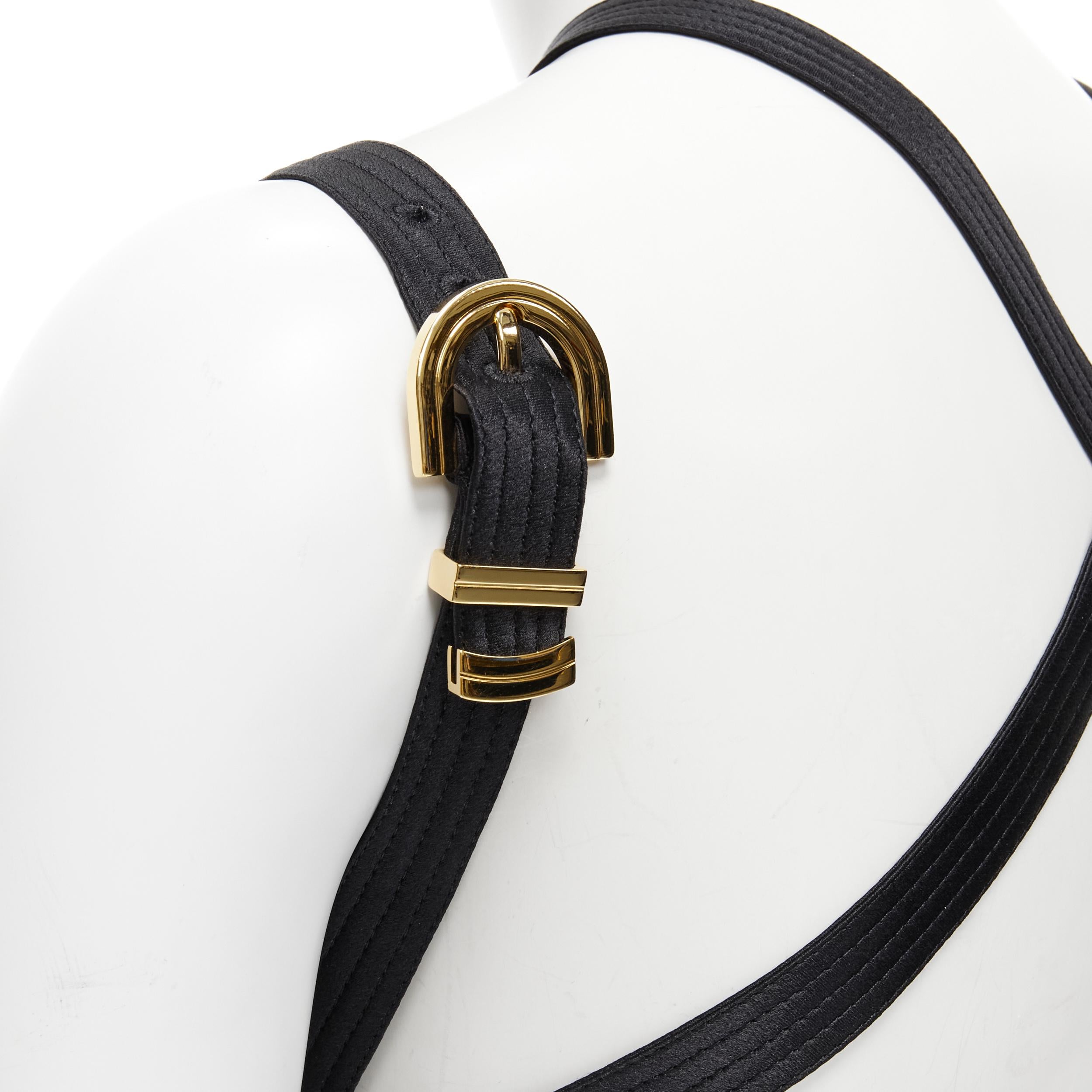 new VERSACE 2019 Runway S&M Bondage black crystal silk gold buckle bra FR40 L 4