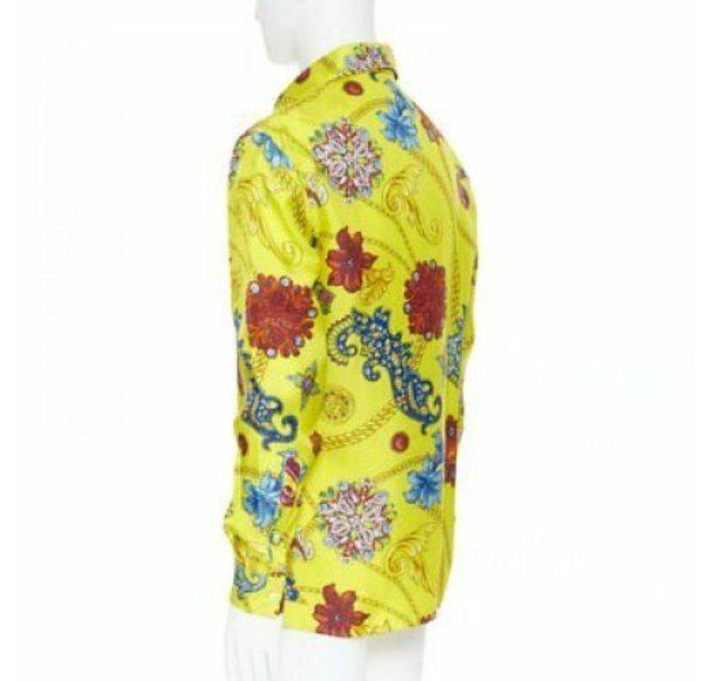 new VERSACE 2019 Runway yellow silk vintage jewel Medusa button shirt EU38 XS For Sale 1