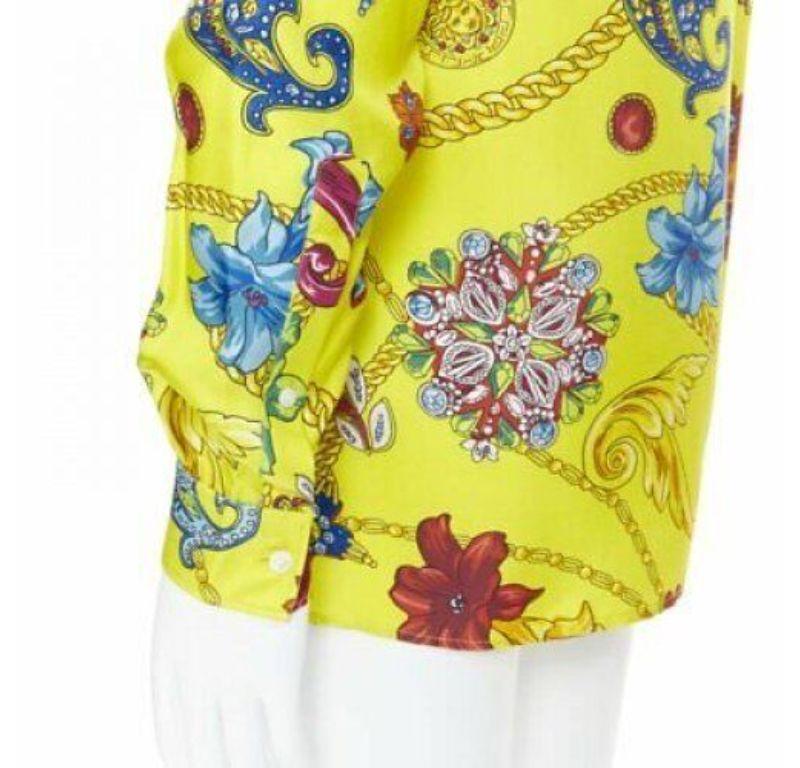 new VERSACE 2019 Runway yellow silk vintage jewel Medusa button shirt EU38 XS For Sale 2