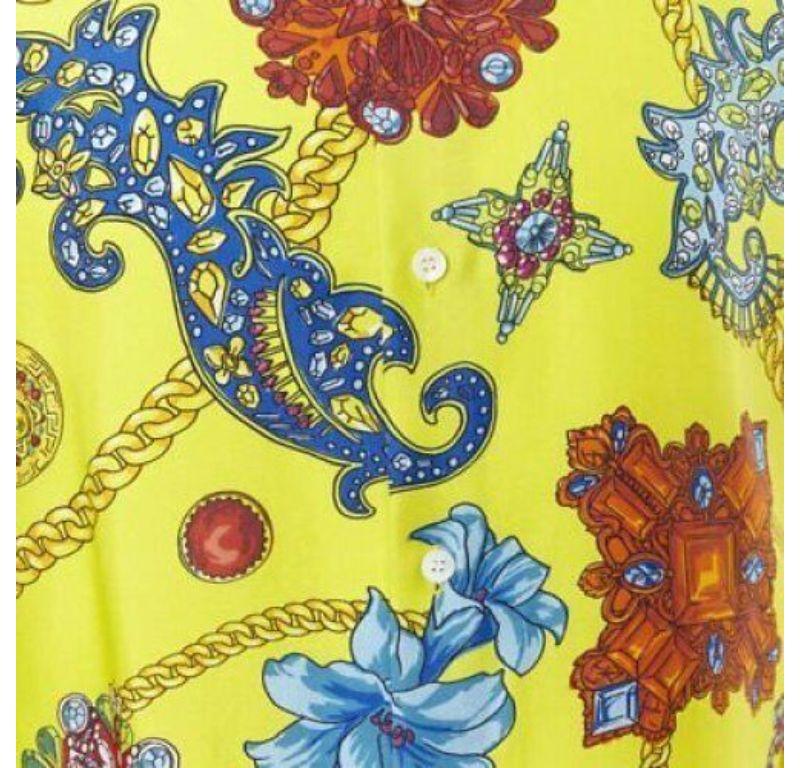 new VERSACE 2019 Runway yellow silk vintage jewel Medusa button shirt EU38 XS For Sale 3