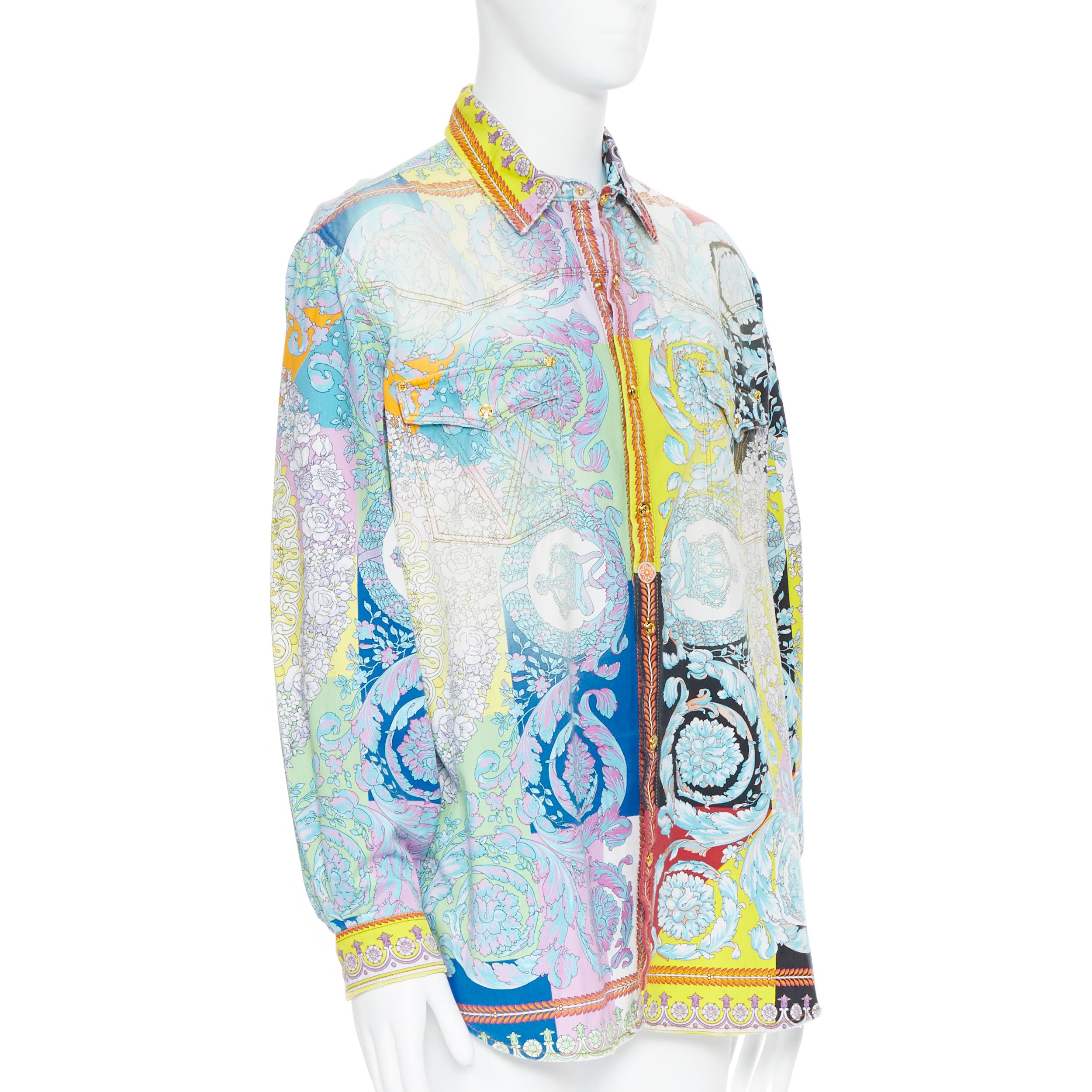 Gray new VERSACE 2019 Techno Baroque distressed cotton Medusa oversized shirt EU38 S For Sale