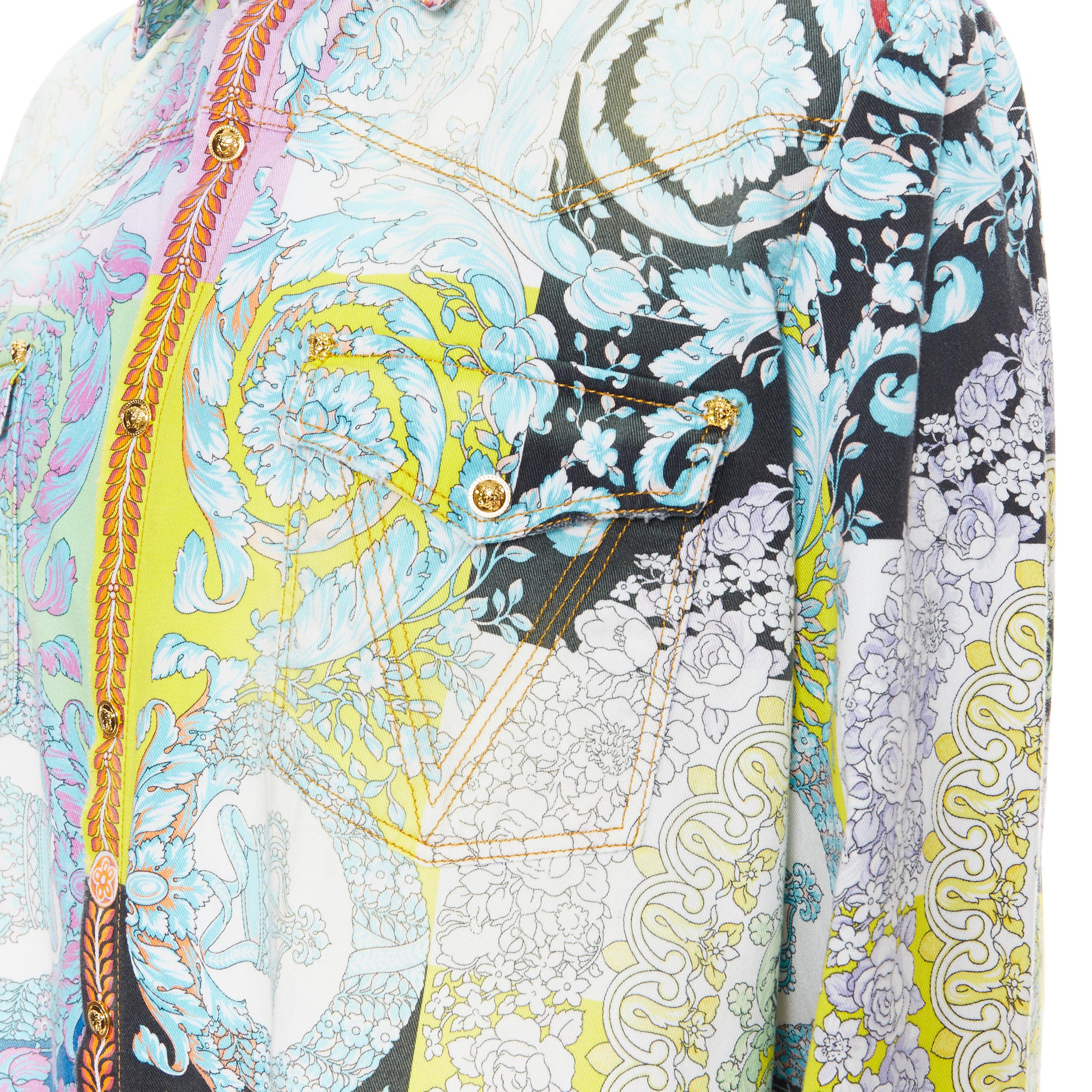 neu VERSACE 2019 Techno Baroque distressed Baumwolle Medusa übergroßes Hemd EU38 S im Angebot 3