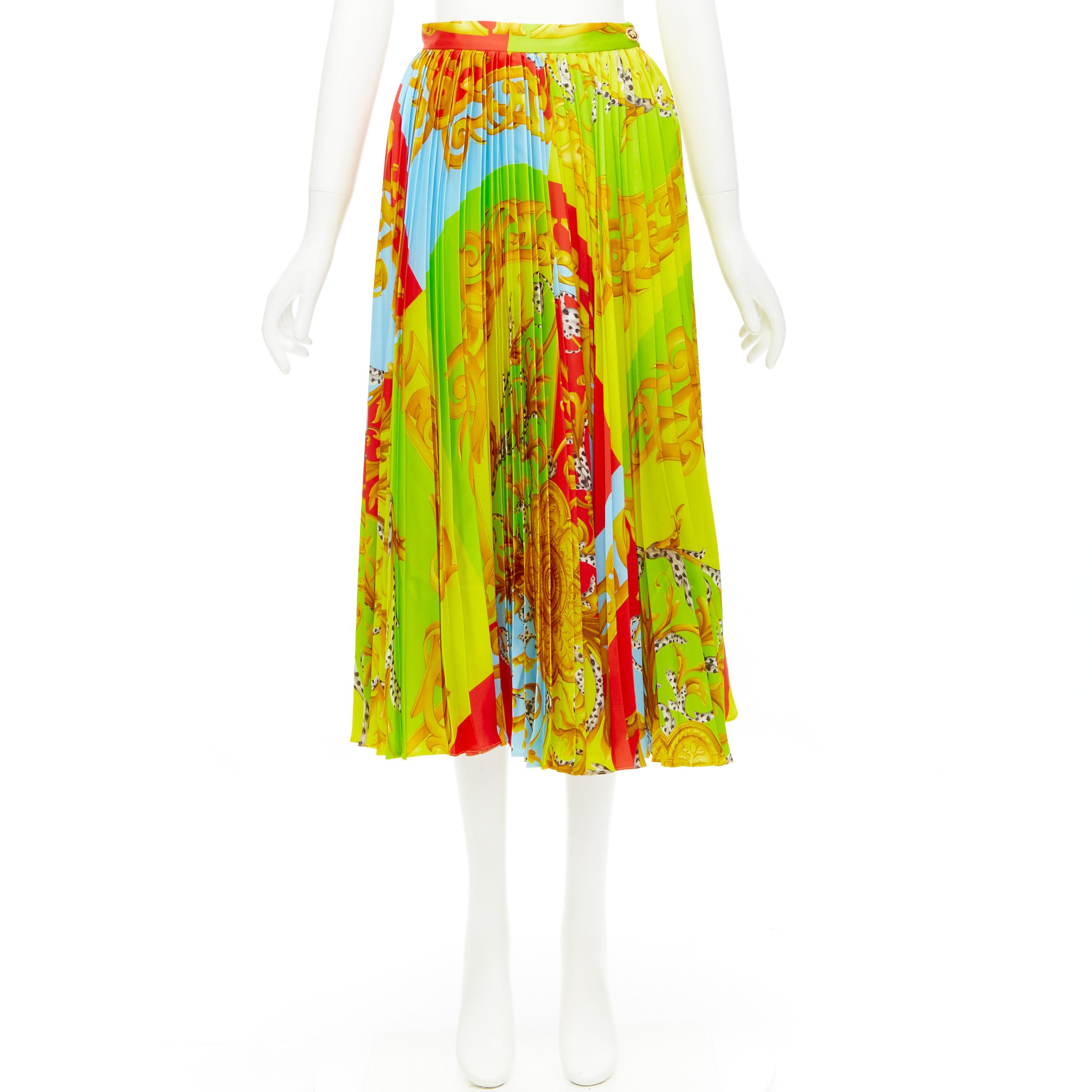 new VERSACE 2020 Barocco Acanthus Pop Medusa button pleated midi skirt XS IT38 6