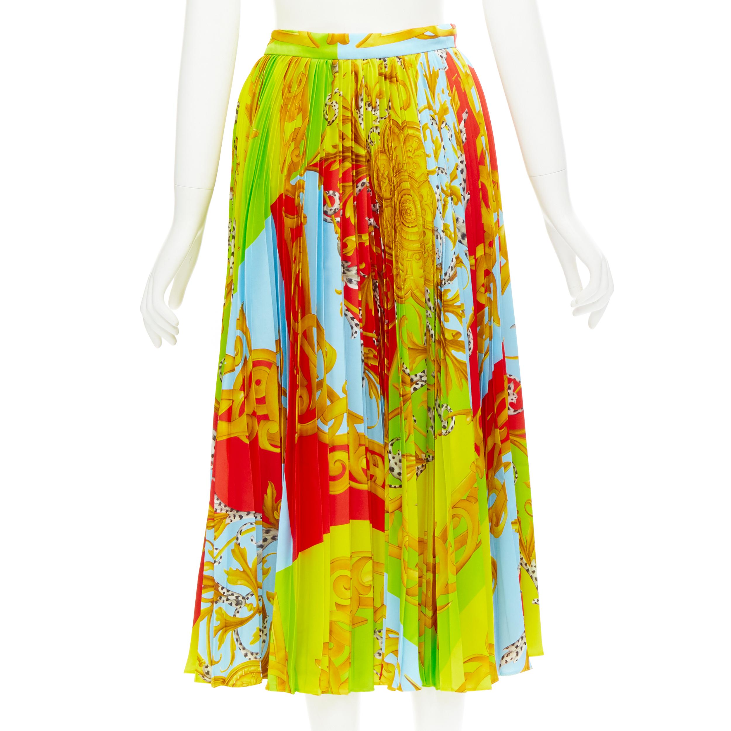 Women's new VERSACE 2020 Barocco Acanthus Pop Medusa button pleated midi skirt XS IT38