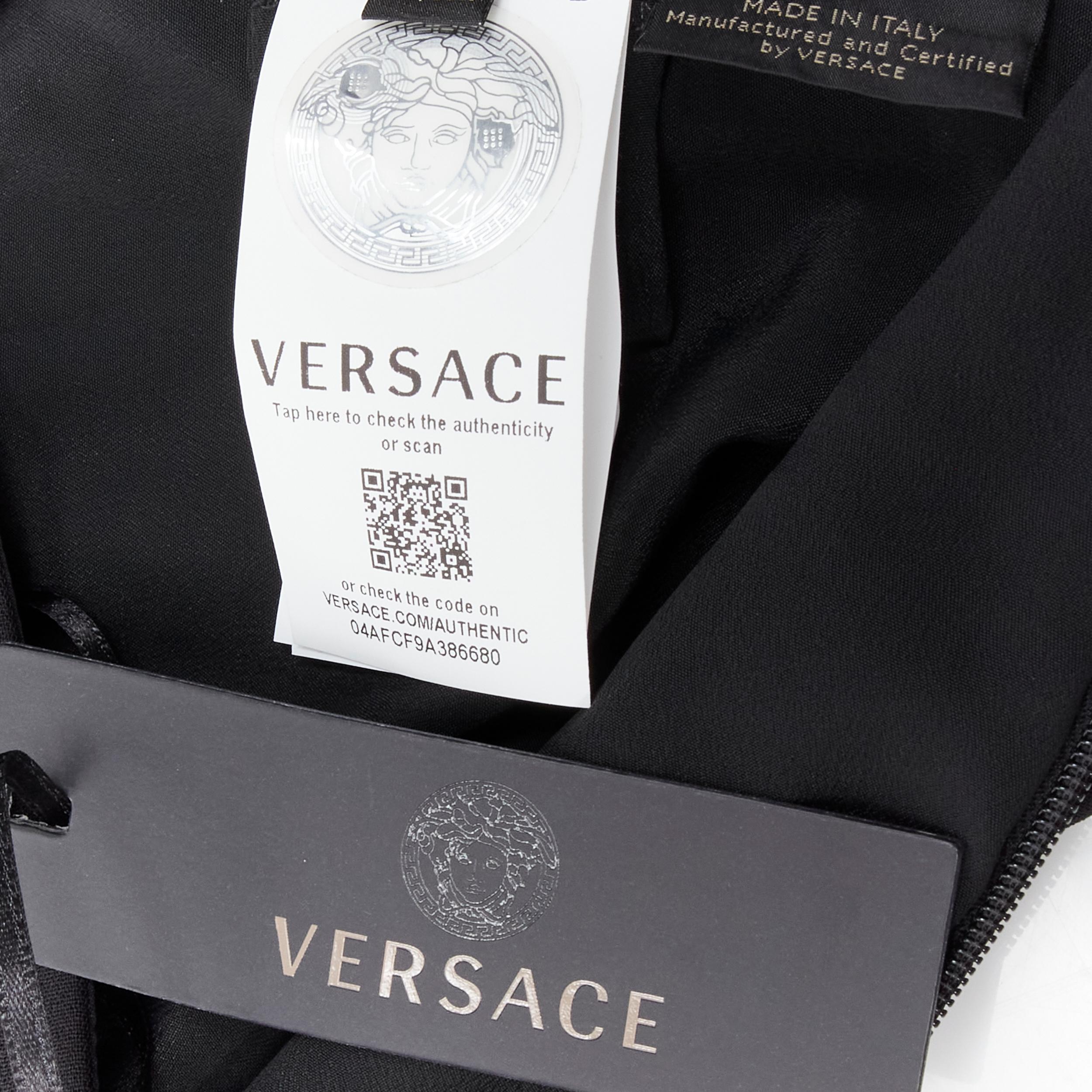 new VERSACE 2020 black sweetheart neckline dart skirt gold chain dress