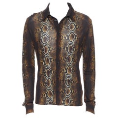 new VERSACE 2020 brown python print viscose Medusa button slim shirt Eu39 M