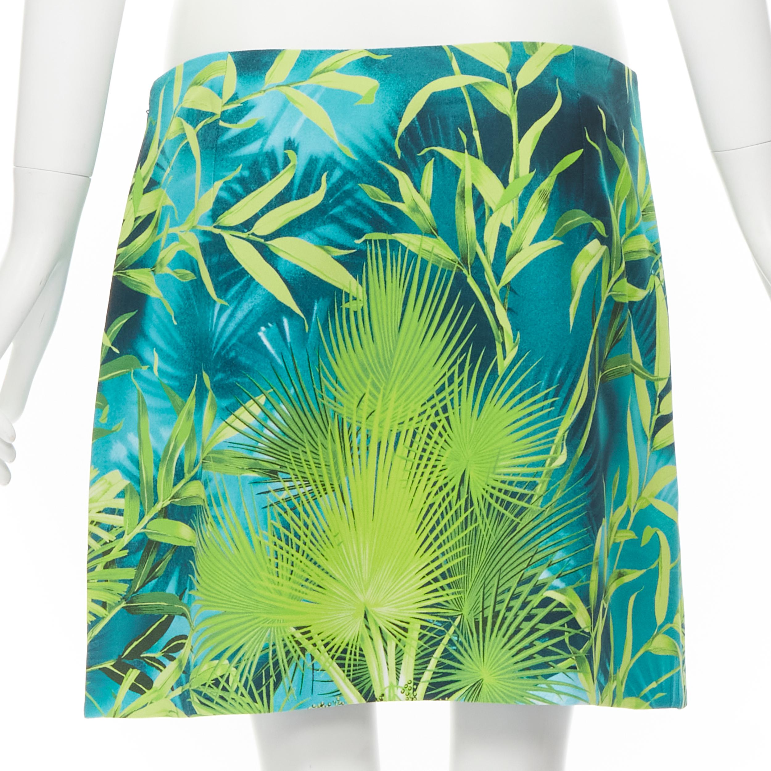 Women's new VERSACE 2020 green Jungle print gold Medusa safety pin mini skirt IT40 S
