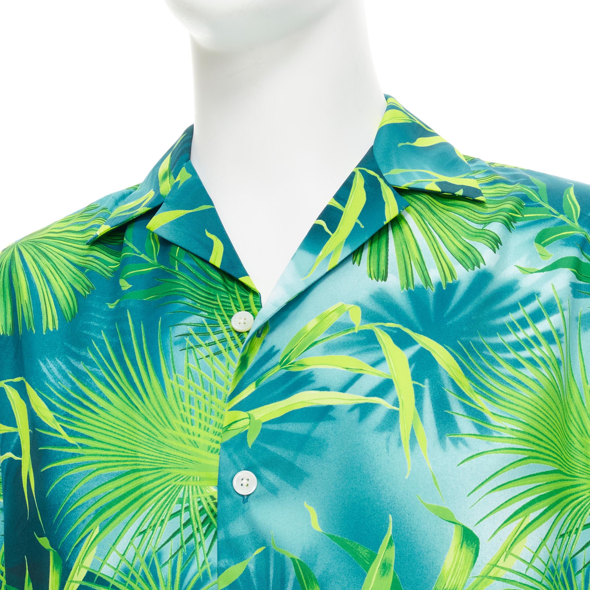nuovo VERSACE 2020 Iconic JLo Jungle print camicia verde stampa tropicale EU38 S 2