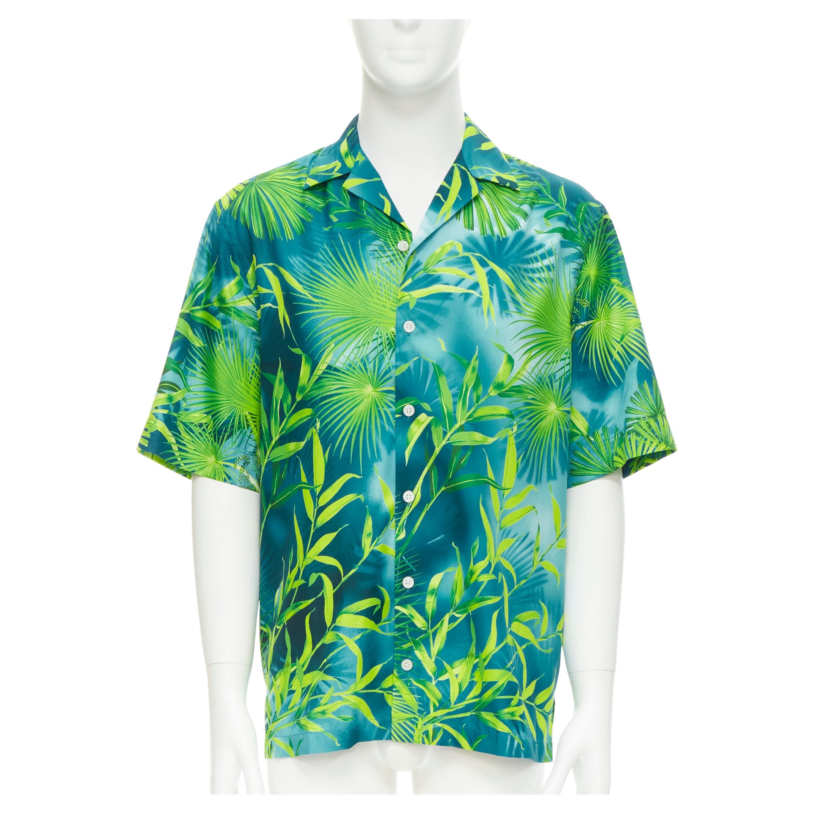 new VERSACE 2020 Iconic JLo Jungle print green tropical print shirt EU38 S
