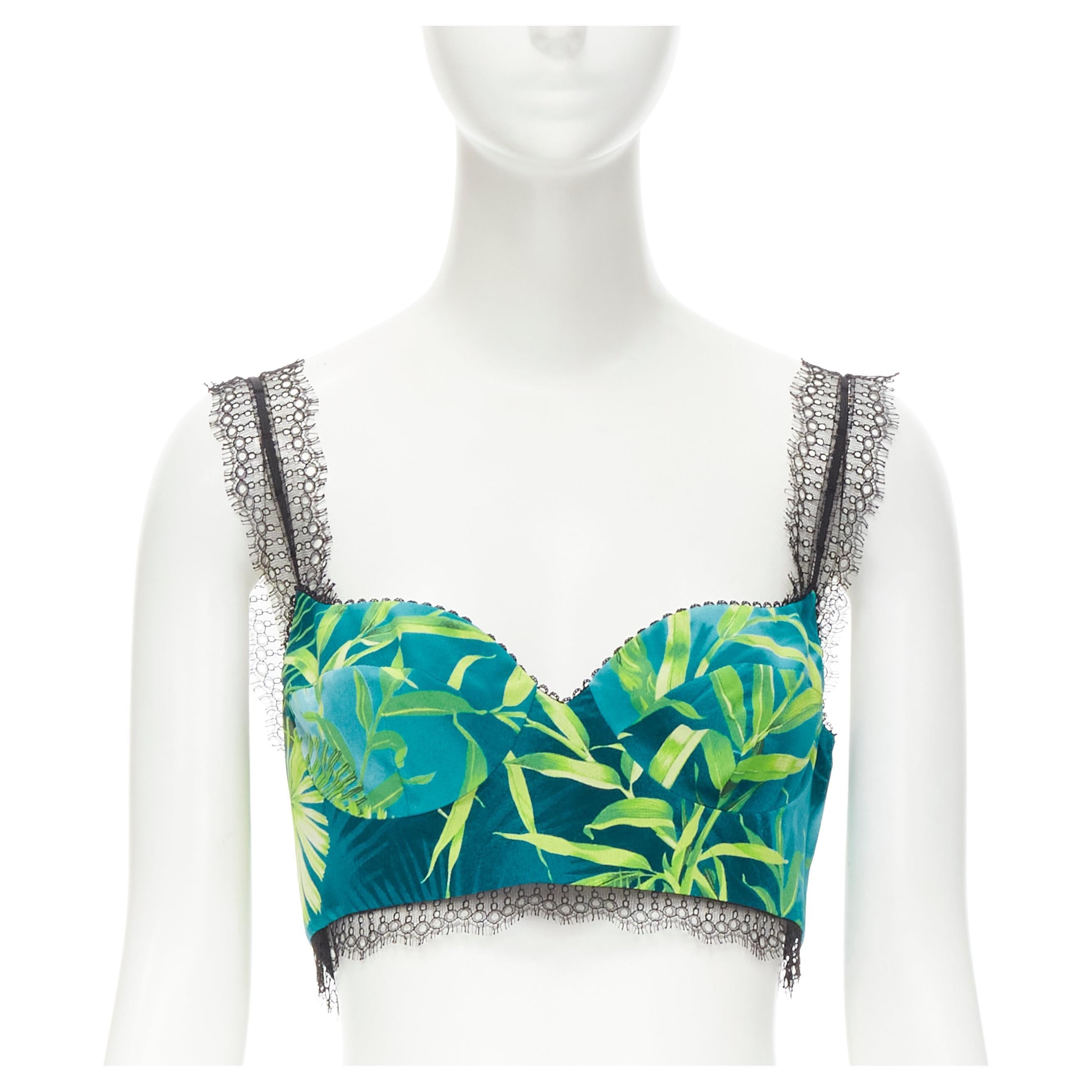 new VERSACE 2020 Iconic Jungle print lace boned bustier bralette crop top IT40 S