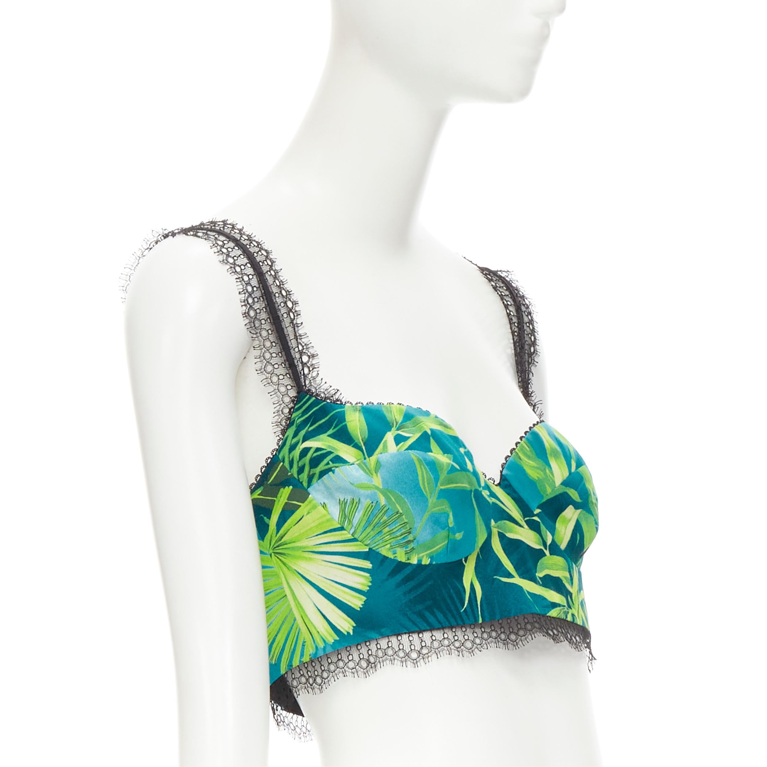new VERSACE 2020 Iconic Jungle print lace trim boned bustier bralette top IT40 S In New Condition In Hong Kong, NT