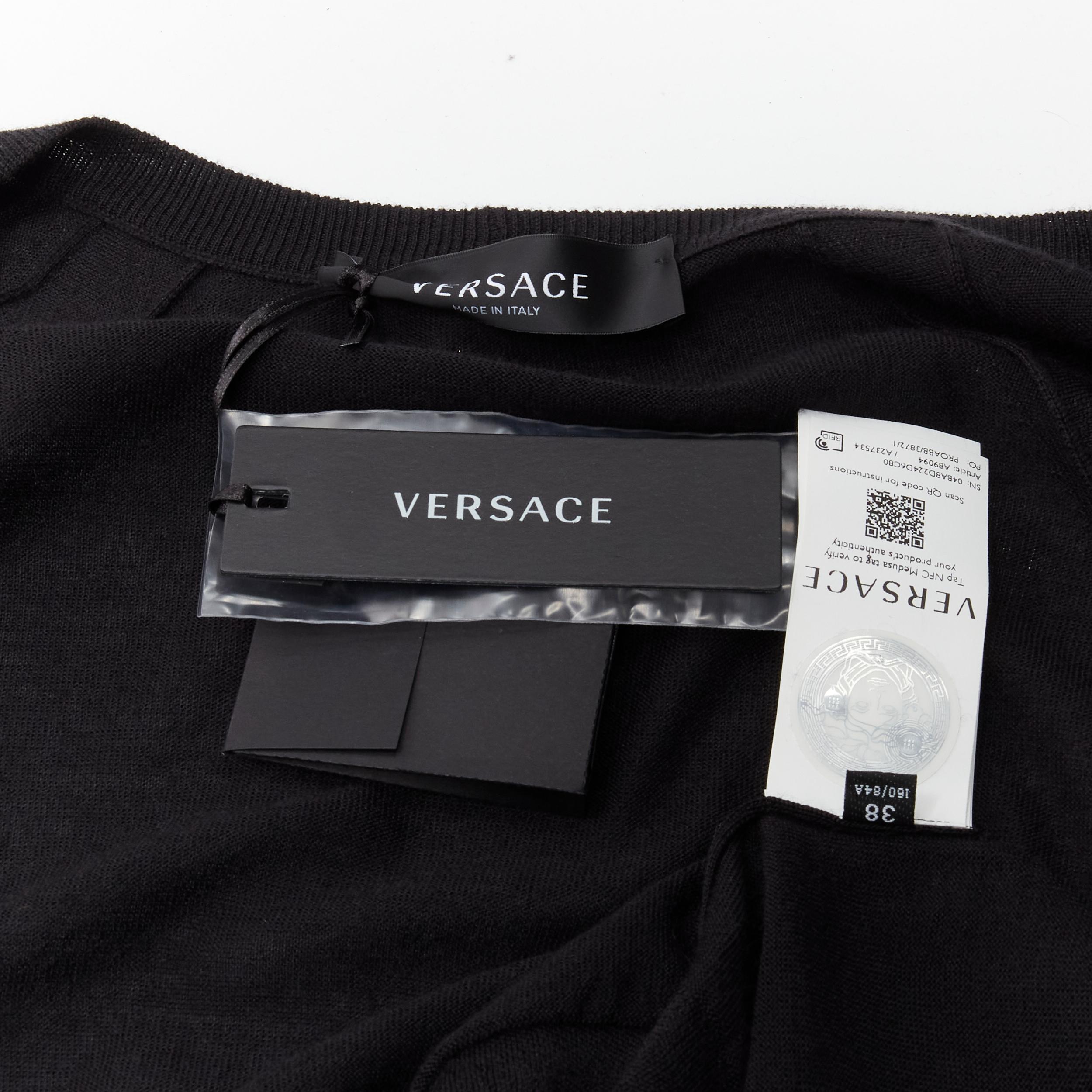 new VERSACE 2020 Medusa buttons black wool cashmere silk cardigan IT38 XS For Sale 5