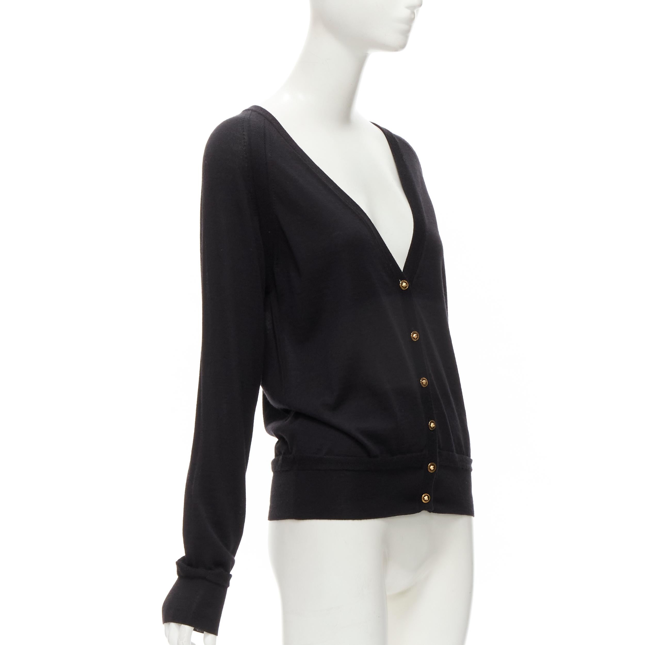 Black new VERSACE 2020 Medusa buttons black wool cashmere silk cardigan IT38 XS For Sale