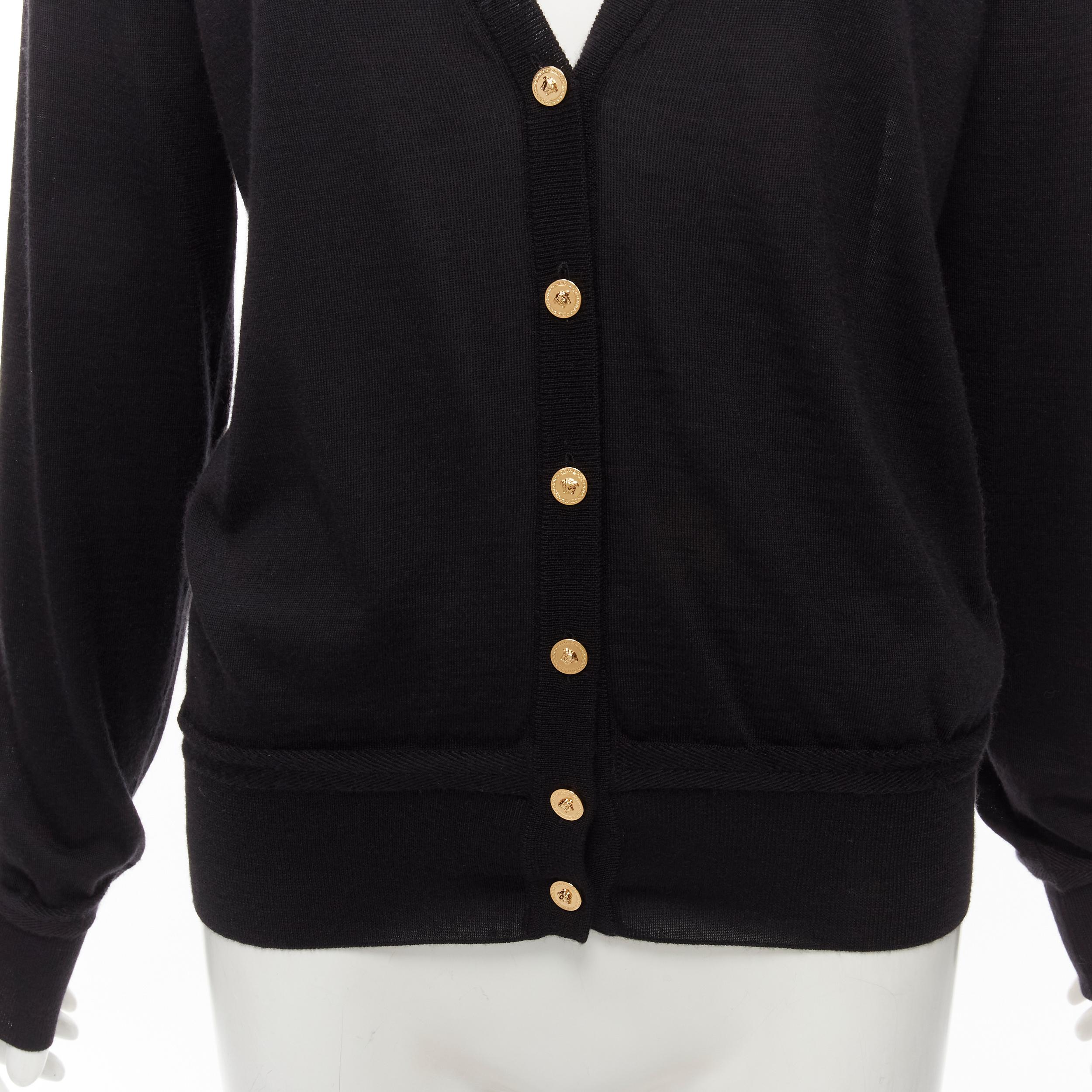 new VERSACE 2020 Medusa buttons black wool cashmere silk cardigan IT38 XS For Sale 2