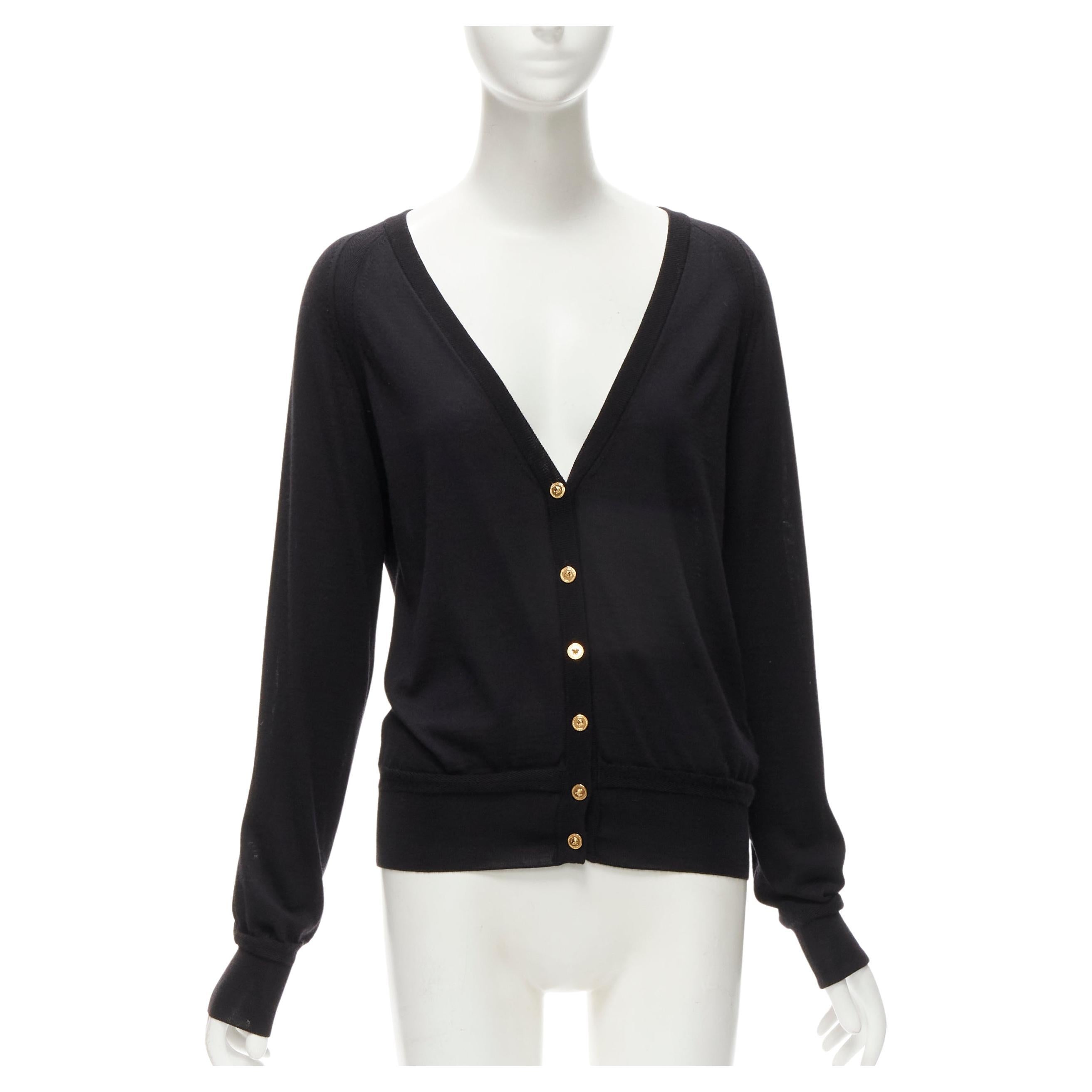 new VERSACE 2020 Medusa buttons black wool cashmere silk cardigan IT38 XS For Sale