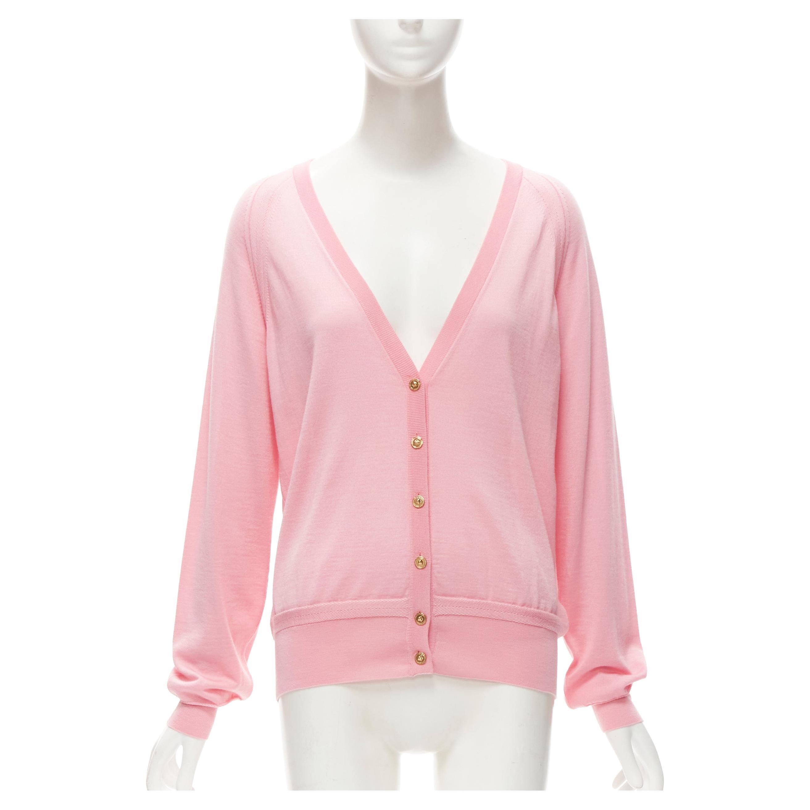 new VERSACE 2020 Medusa buttons pink wool cashmere silk cardigan IT42 M For Sale