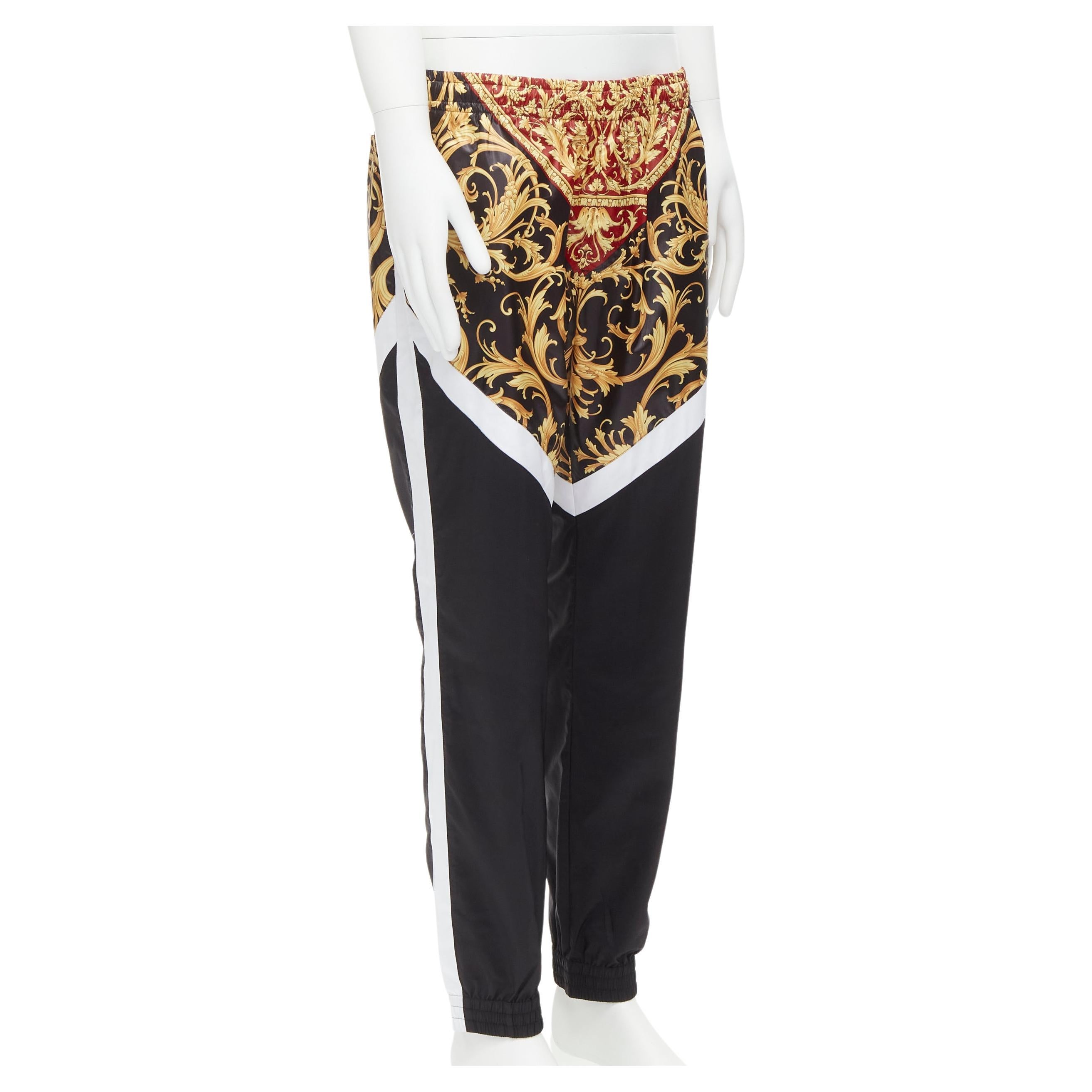 new VERSACE 2020 Red Barocco print black nylon Y2K track pants EU50 L