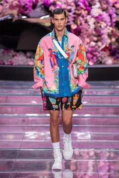 new VERSACE 2020 Runway Andy Dixon Caravaggio Archive pink silk shirt EU37 XS