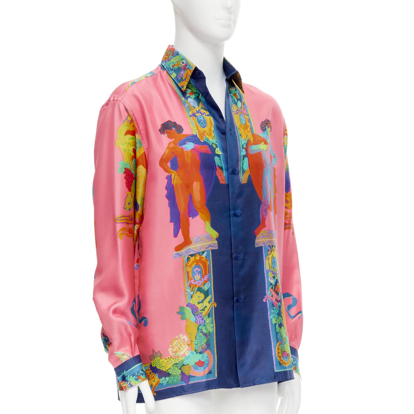 new VERSACE 2020 Runway Andy Dixon Caravaggio Archive pink silk shirt EU40 L In New Condition In Hong Kong, NT
