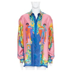new VERSACE 2020 Runway Andy Dixon pink pop print 100% silk shirt EU41 L