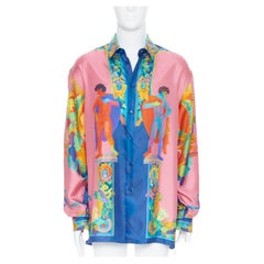 new VERSACE 2020 Runway Andy Dixon pink pop print 100% silk shirt EU41 L