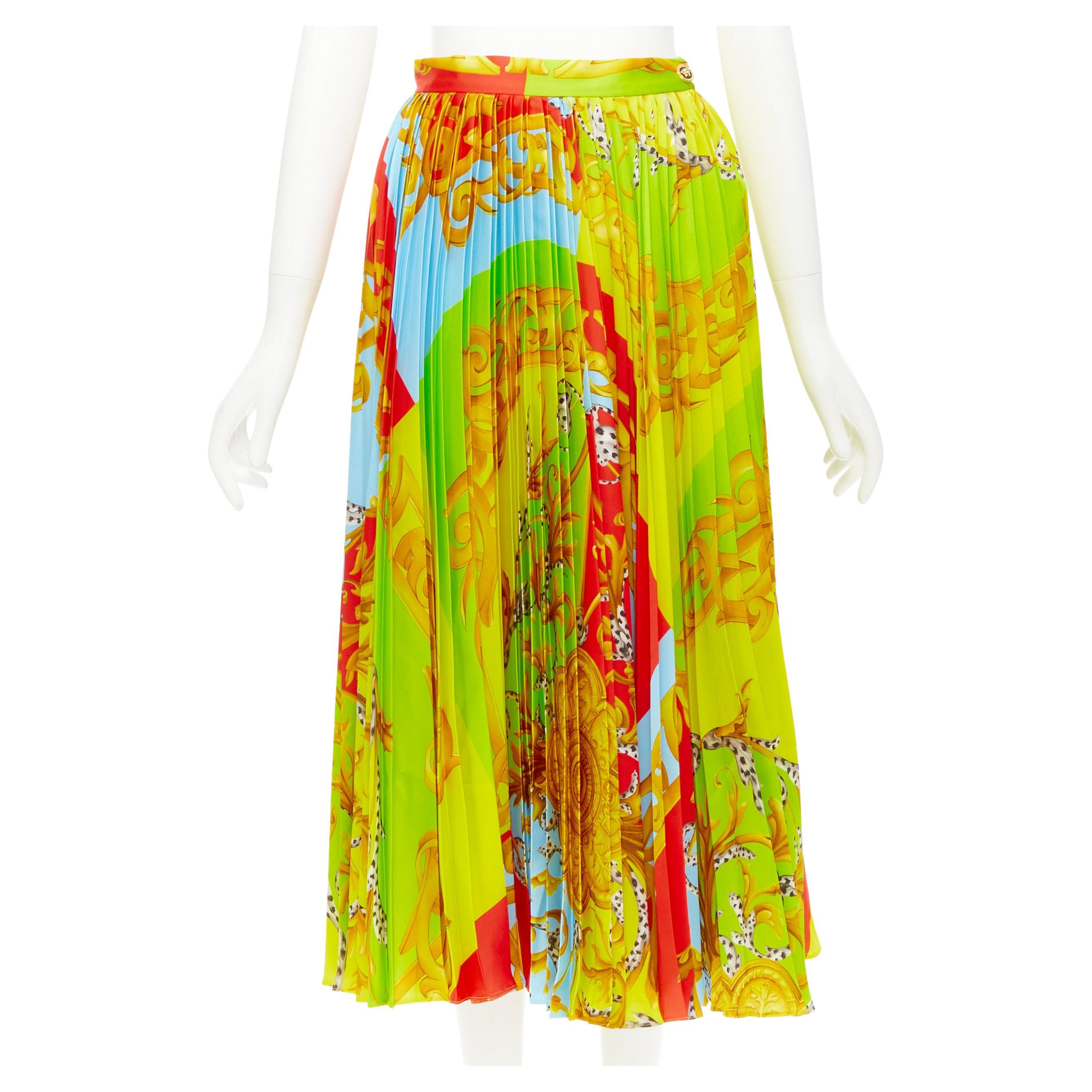 new VERSACE 2020 Runway Barocco Acanthus Pop Medusa pleated midi skirt IT38 XS For Sale
