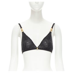 new VERSACE 2020 Runway black crystal rhinestone encrusted gold Medusa bra M