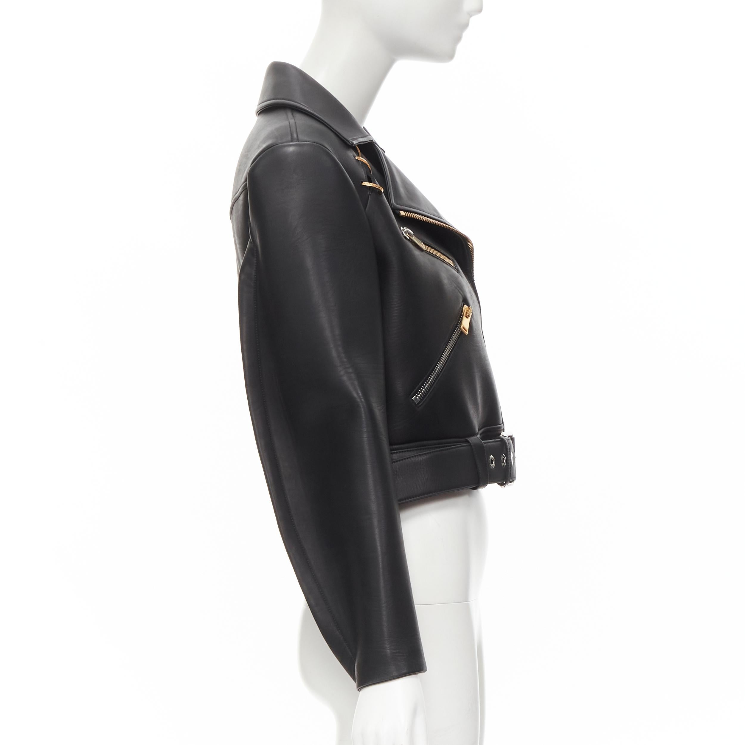 new VERSACE 2020 Runway black leather gold Greca ring biker jacket IT38 XS In New Condition In Hong Kong, NT