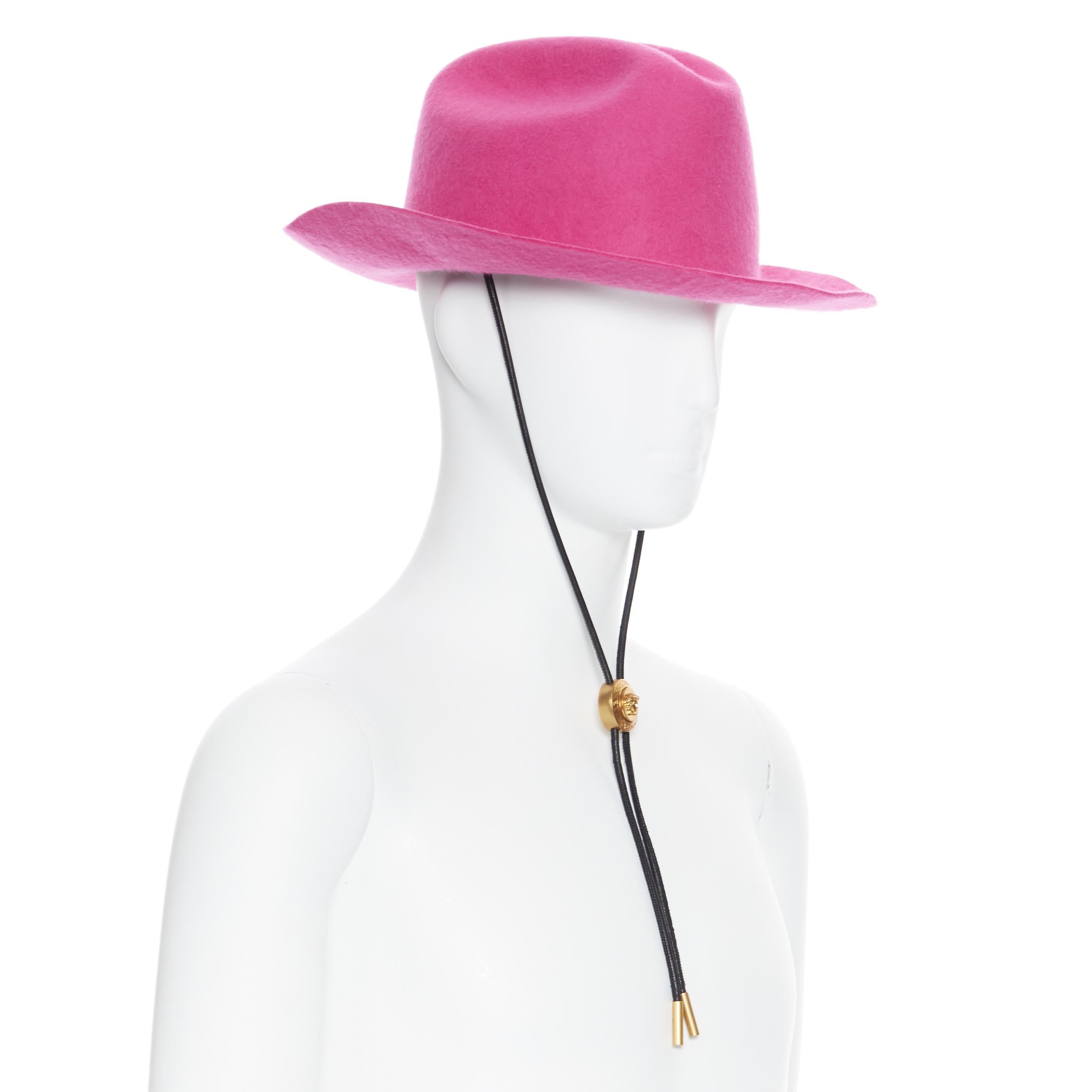 Men's new VERSACE 2020 Runway Gianni GV Signature pink wool Medusa cowboy hat EU58