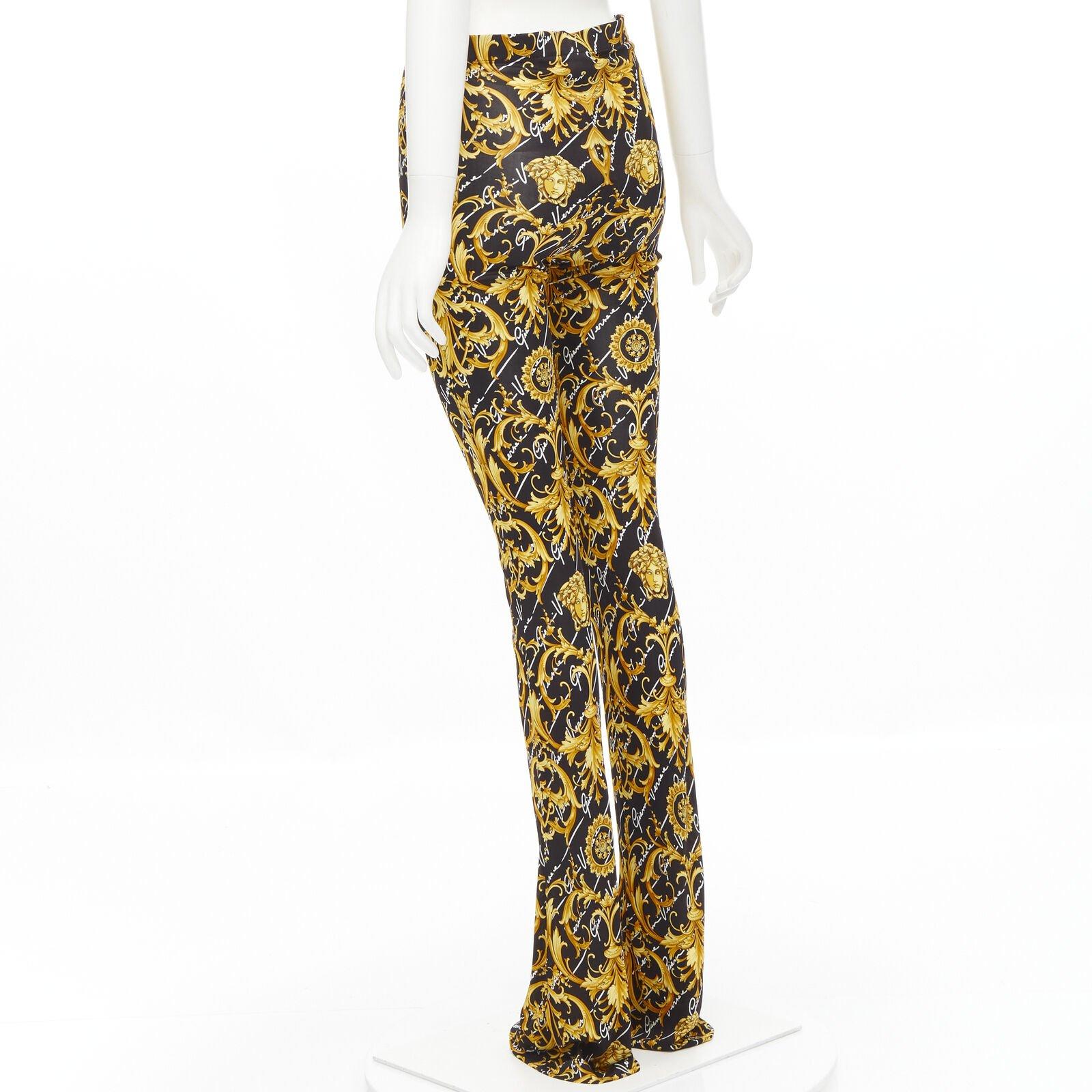 Women's new VERSACE 2020 Runway Gianni Signature Medusa Barocco gold flare pants IT42 M For Sale