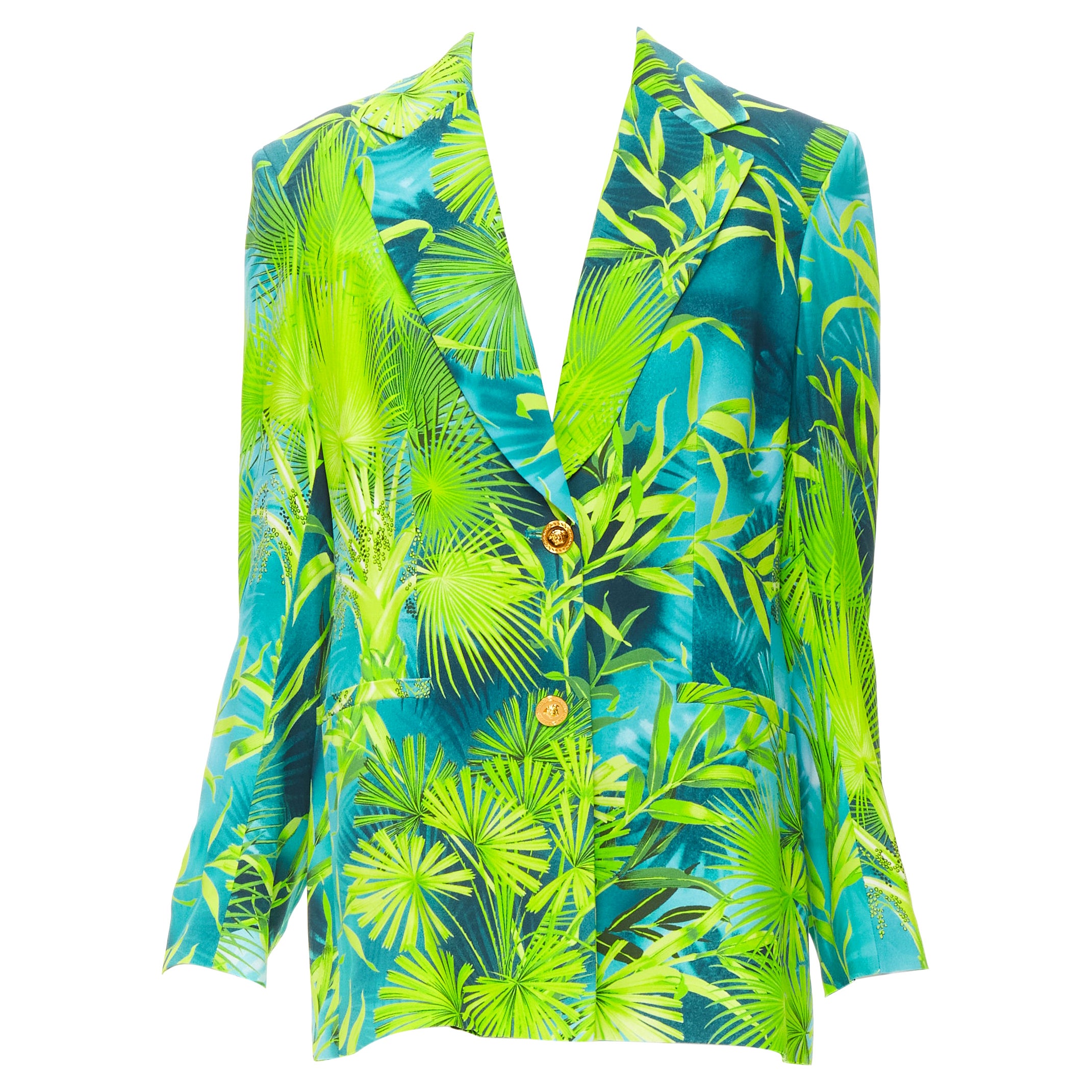 Neuer VERSACE 2020 Laufsteg Iconic Dschungel Druck Medusa Knopfleiste Grüner Blazer IT46 L