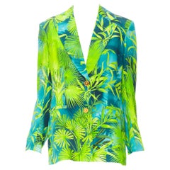 Neuer VERSACE 2020 Laufsteg Iconic Dschungel Druck Medusa Knopfleiste Grüner Blazer IT46 L