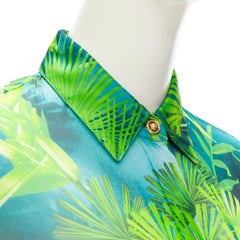 new VERSACE 2020 Runway JLo Jungle green 100% silk sheer shirt IT36 XXS