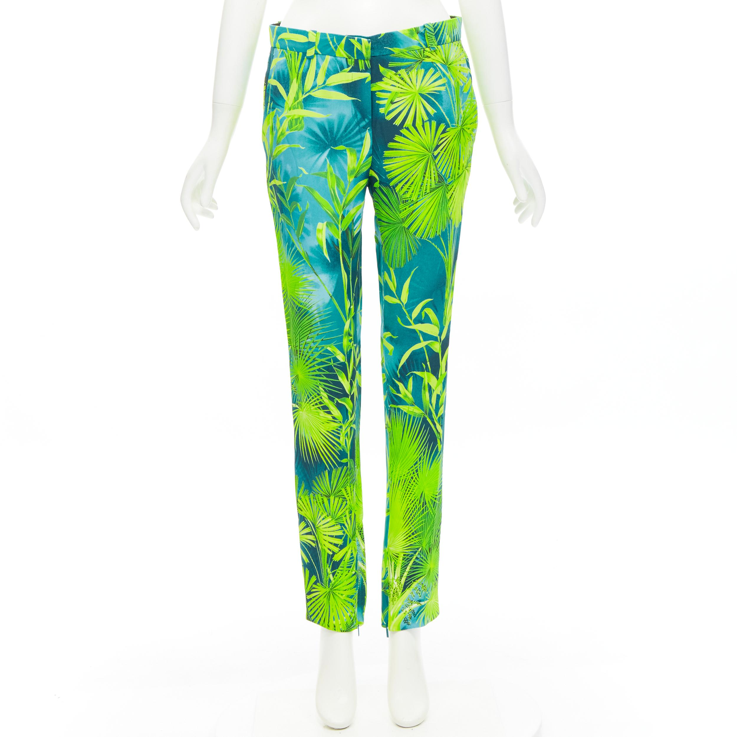 new VERSACE 2020 Runway Jlo Jungle green tropical print viscose pants IT40 S 5
