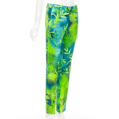 new VERSACE 2020 Runway Jlo Jungle green tropical print viscose pants IT40 S