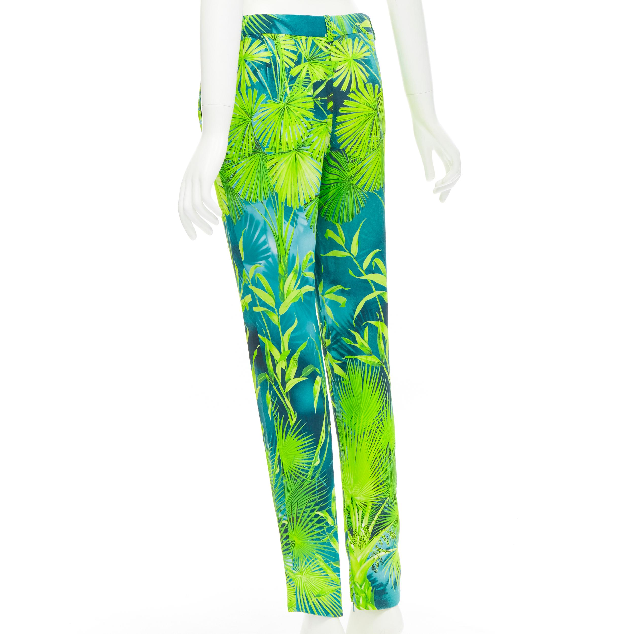 new VERSACE 2020 Runway Jlo Jungle green tropical print viscose pants IT40 S 1