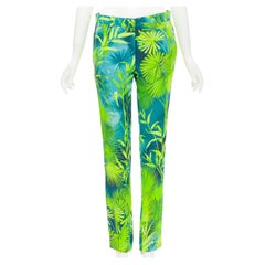 nuovo VERSACE 2020 Runway Jlo Jungle green tropical print viscose pants IT40 S