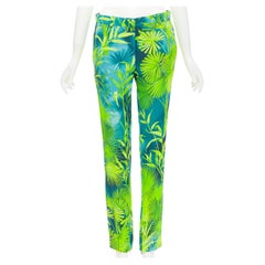 new VERSACE 2020 Runway Jlo Jungle green tropical print viscose pants IT40 S