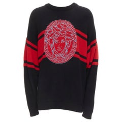 Neuer VERSACE 2020 Laufsteg Medusa Logo schwarz-roter Wollstrickpullover EU48 M