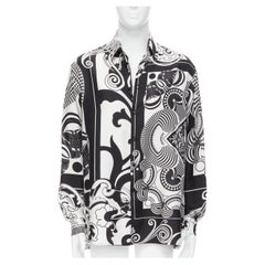 new VERSACE 2020 Runway Optical Virtus graphic Barocco print silk shirt EU40 M