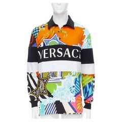 new VERSACE 2020 Runway Pop Temple Box logo patchwork polo shirt top L