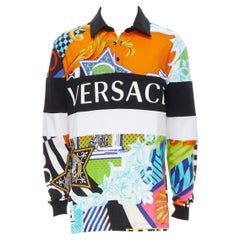new VERSACE 2020 Runway Pop Temple Box logo patchwork polo shirt top M