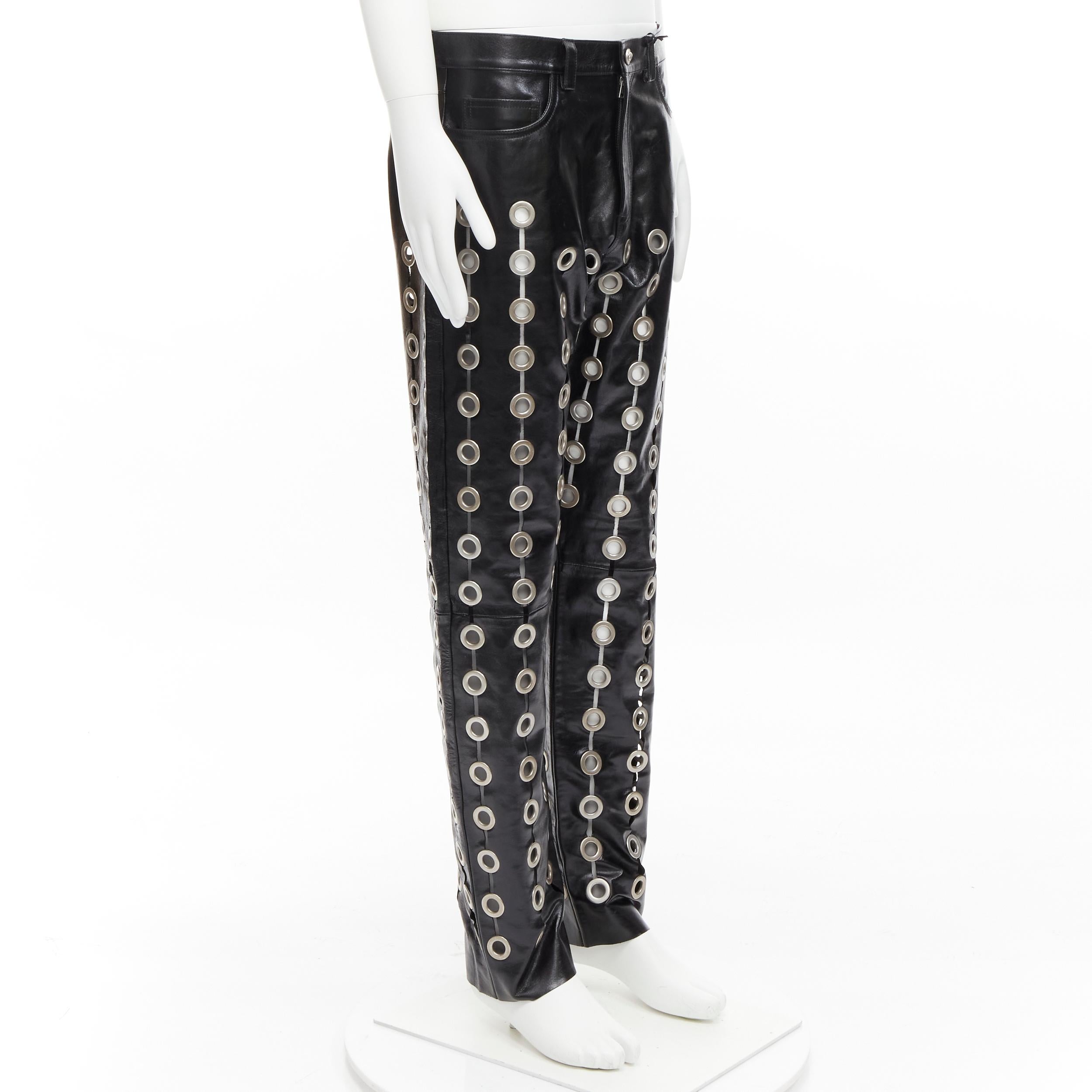 new VERSACE 2020 Runway Punk eyelet grommet embellished leather pants IT50 L In New Condition In Hong Kong, NT